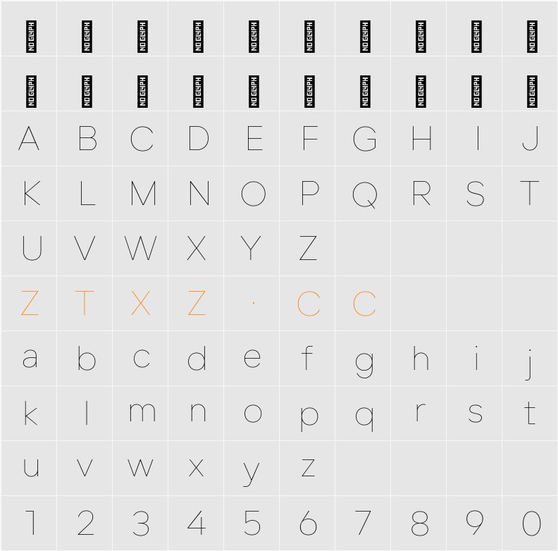 Lama Sans Thin 字体映射图