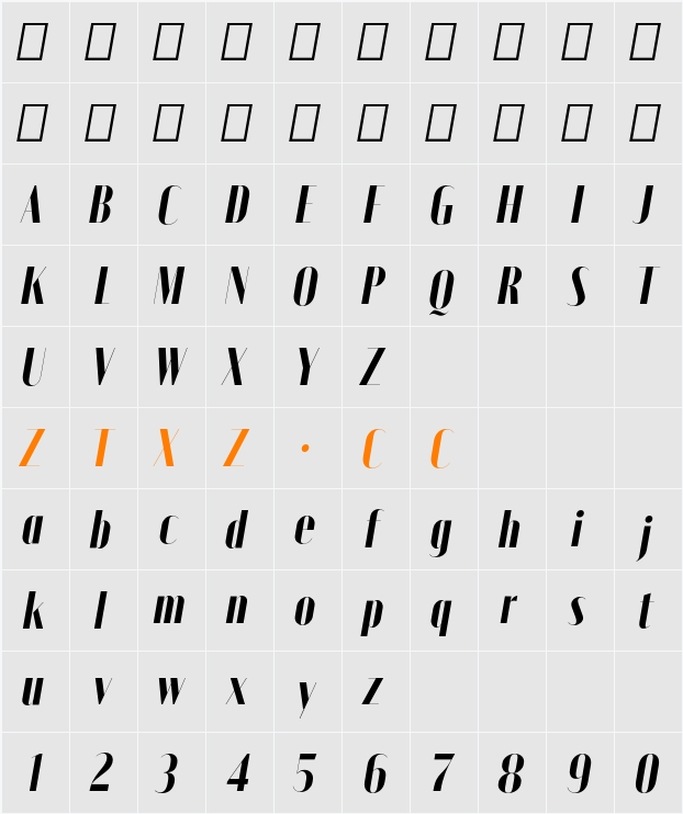 Moniqa Black Ita Display 字体映射图