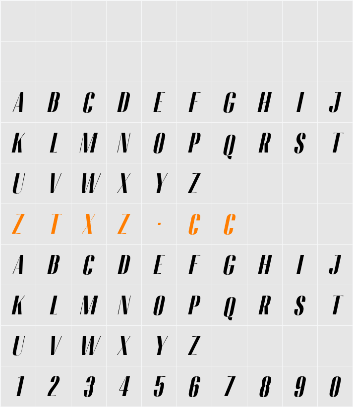 Migha Black Cond Slant 字体映射图