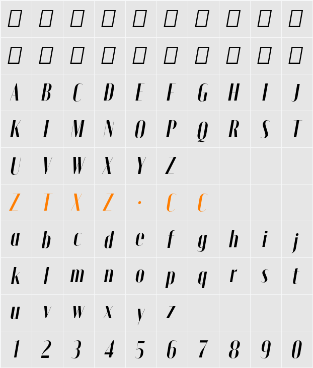 Moniqa Ita Display 字体映射图
