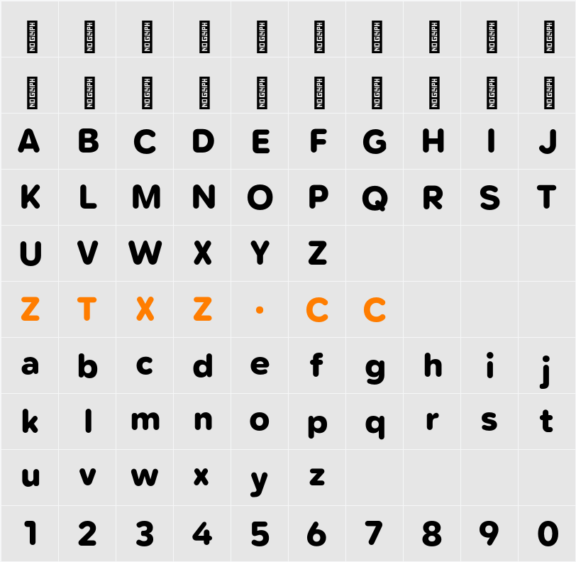 Lama Rounded Black 字体映射图