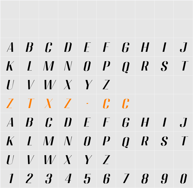Migha Med SemExp Slant 字体映射图