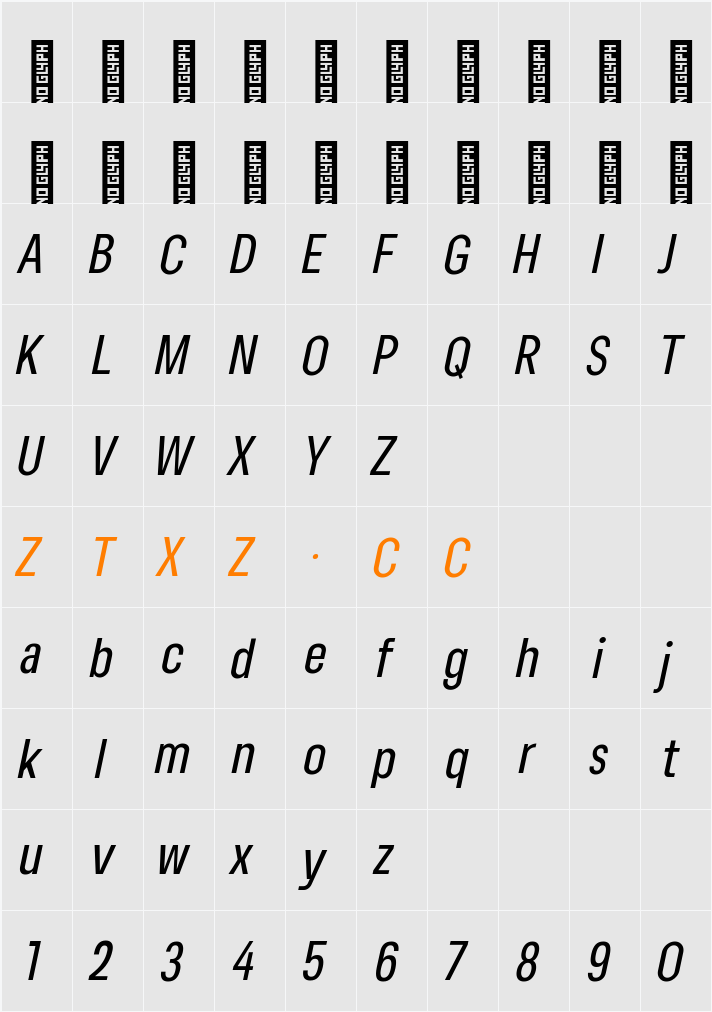 Lama Sans Medium Cond Italic 字体映射图