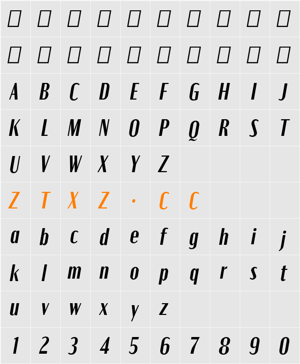Moniqa ExtBd Ita Paragraph 字体映射图