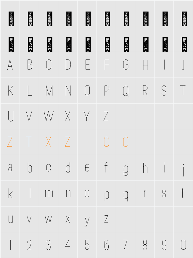Lama Rounded Thin Condensed 字体映射图