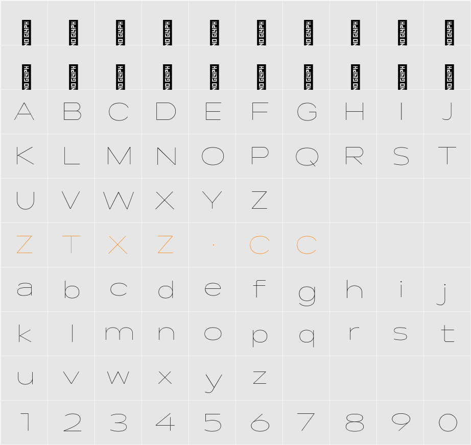 Lama Sans Thin Expanded 字体映射图