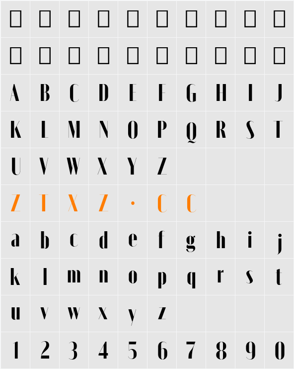 Moniqa Black Display 字体映射图