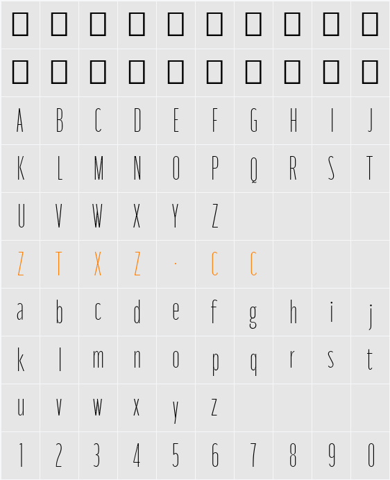 Moniqa Thin Cond Paragraph 字体映射图