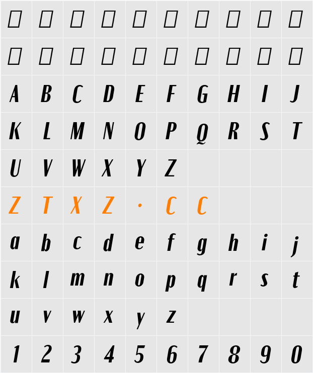 Moniqa Black Ita Paragraph 字体映射图