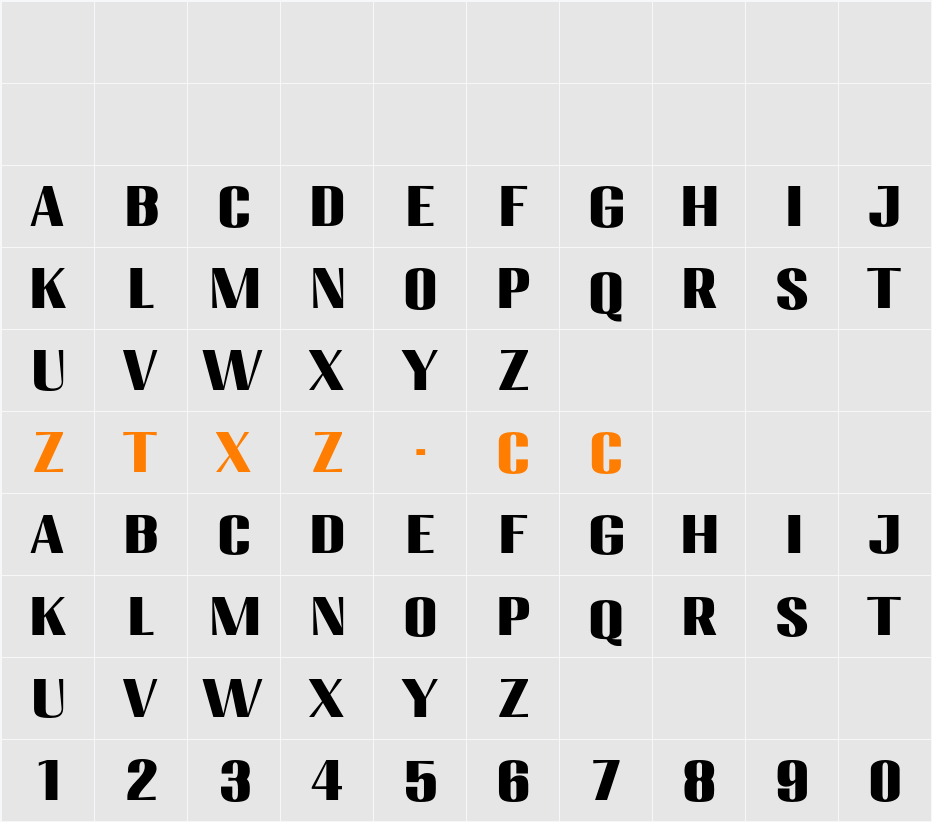 Migha Black Exp 字体映射图