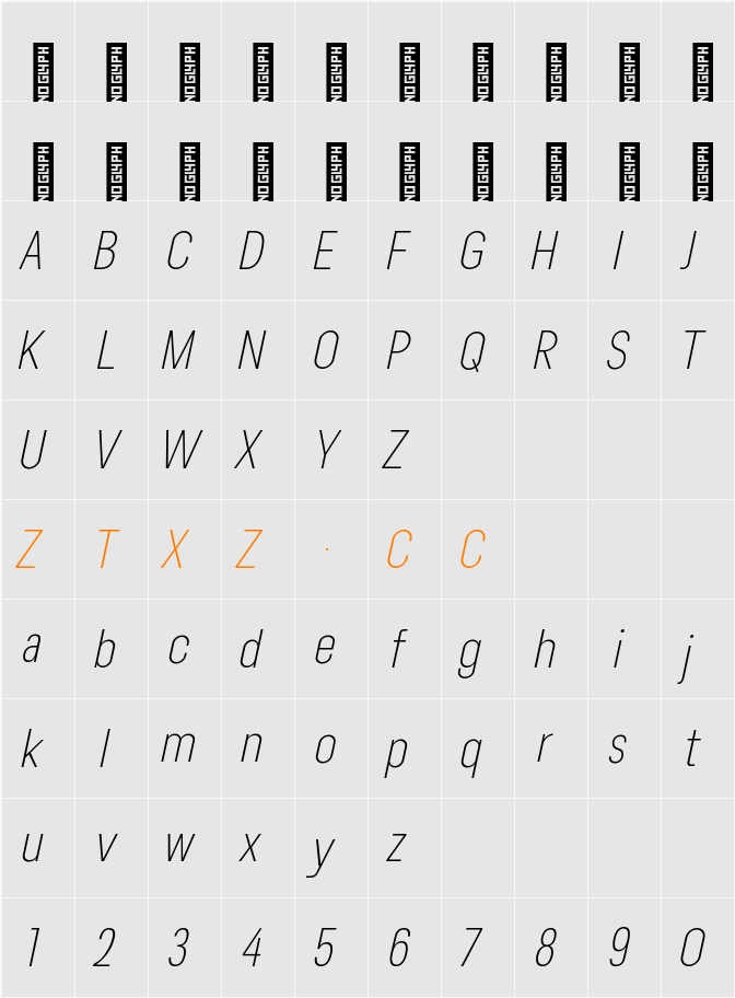 Lama Sans ExLight Cond Italic 字体映射图