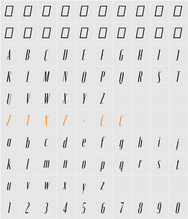 Moniqa Cond Ita Heading 字体映射图