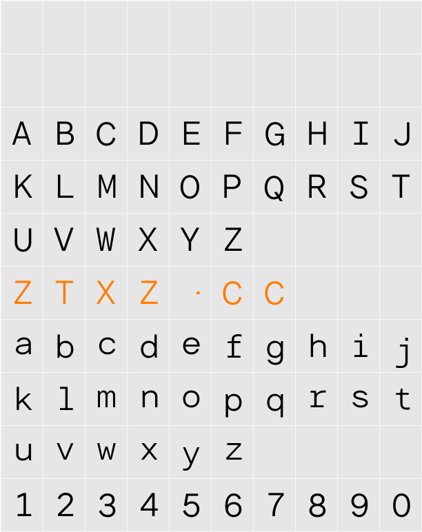 LT Superior Mono 字体映射图