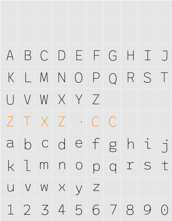 League Mono Thin 字体映射图