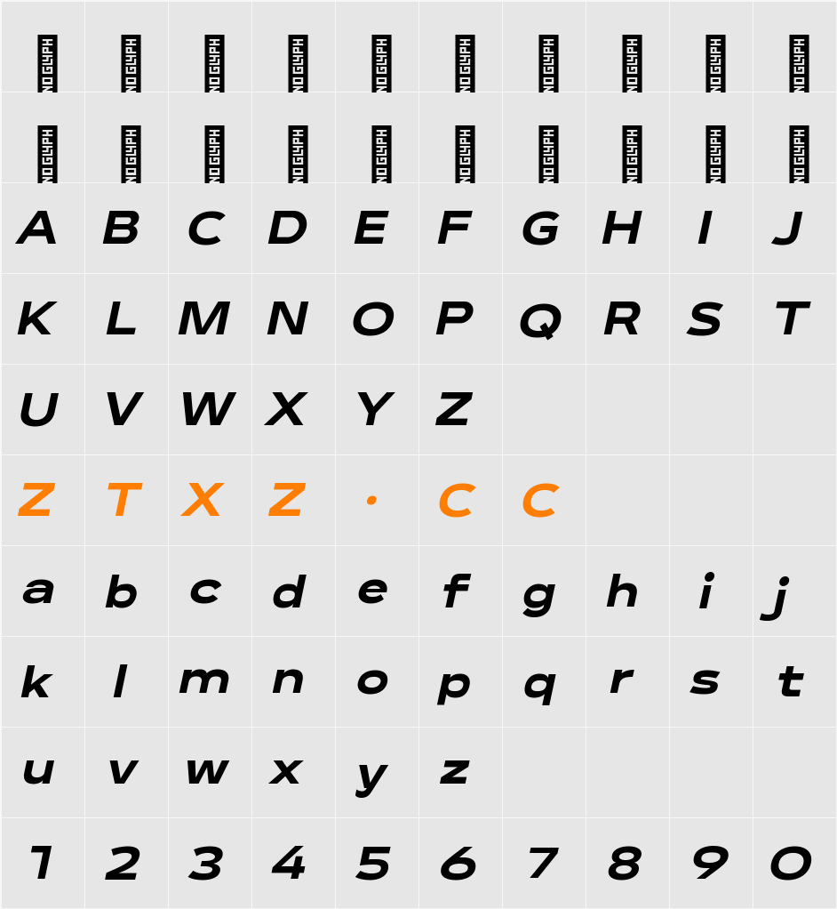 Lama Sans Black Expanded Italic 字体映射图