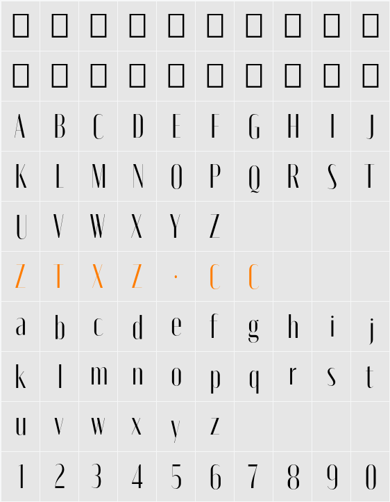 Moniqa Display 字体映射图