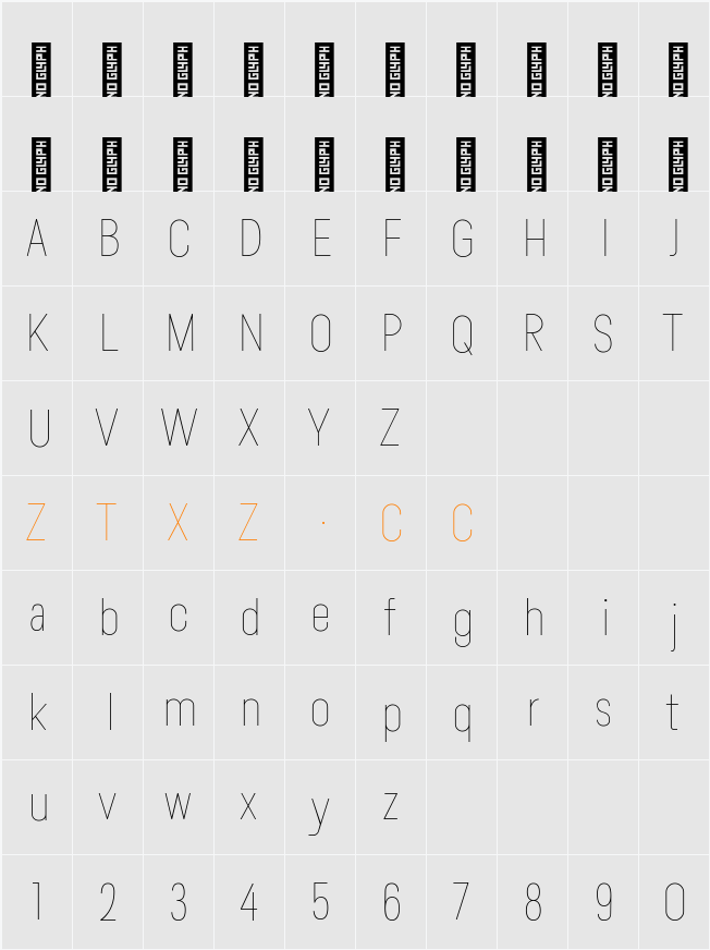 Lama Sans Thin Condensed 字体映射图
