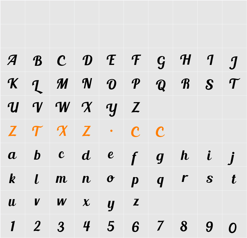 Blenda Script 字体映射图