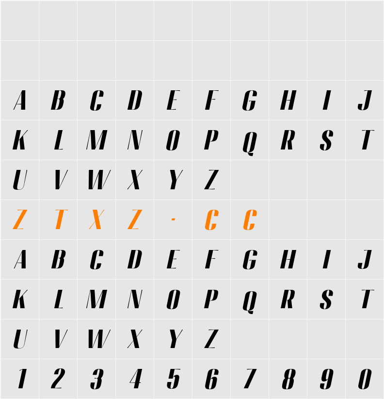 Migha Black Slant 字体映射图