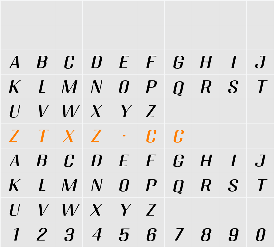 Migha Exp Slant 字体映射图