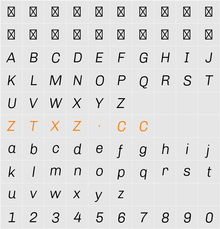 Chivo Light Italic 字体映射图