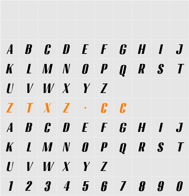Migha Black Slant 字体映射图