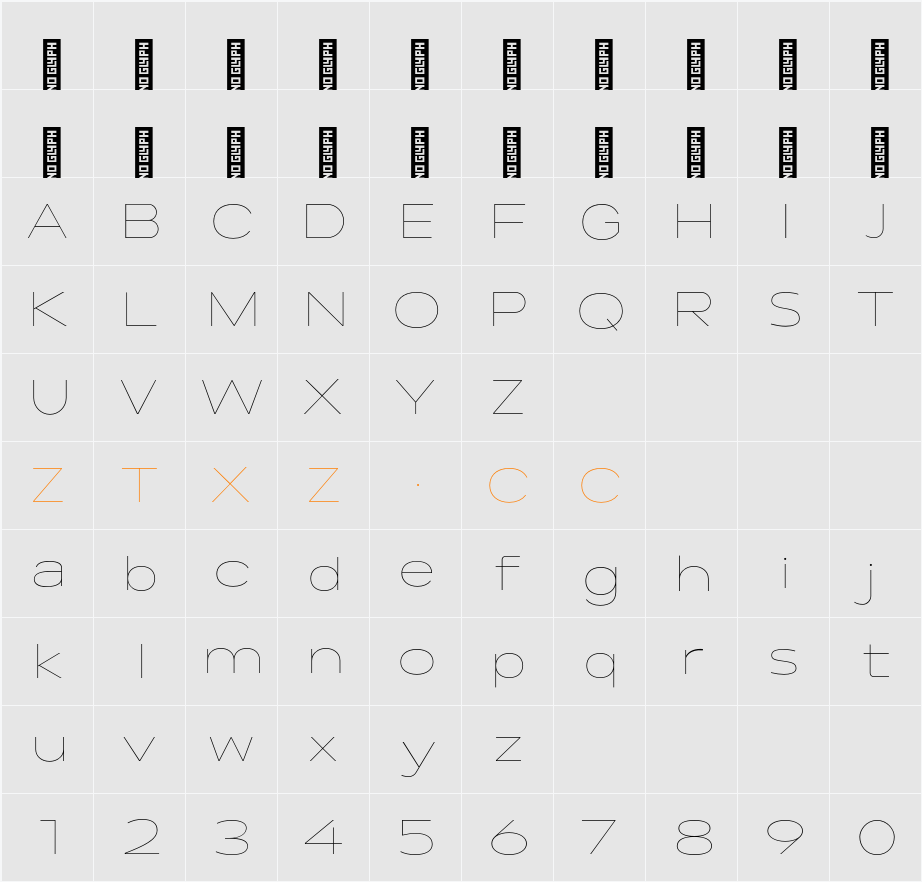 Lama Sans Thin Expanded 字体映射图