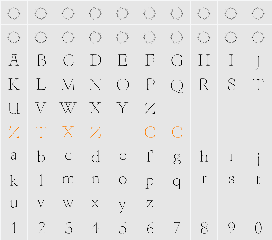 Isenheim Regular 字体映射图