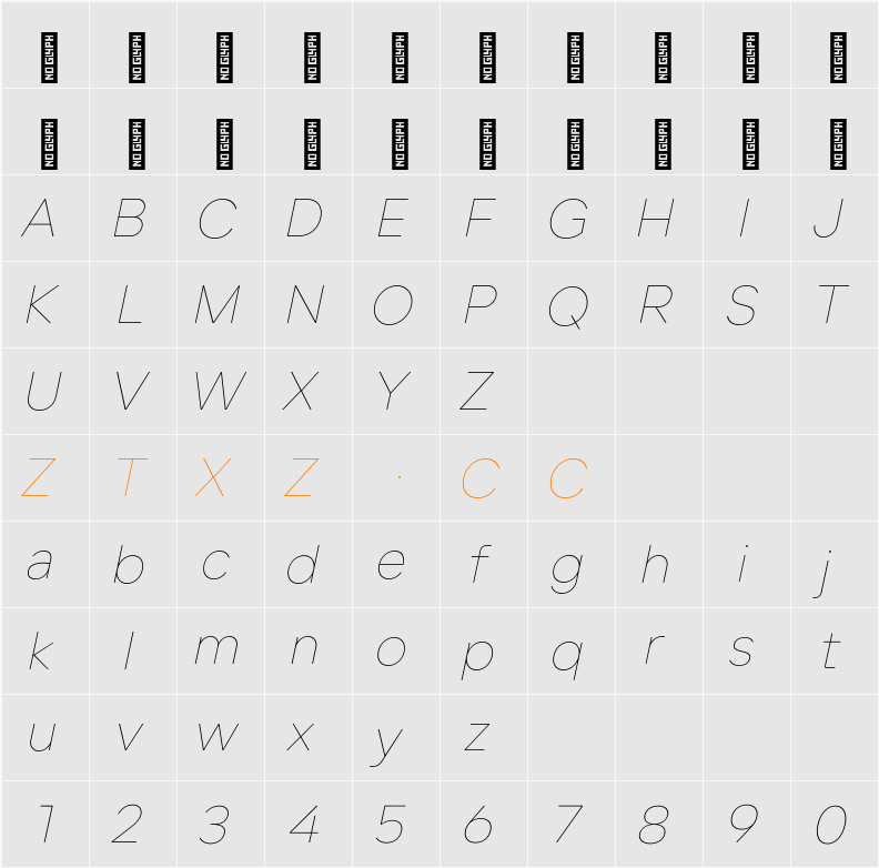 Lama Sans Thin Italic 字体映射图