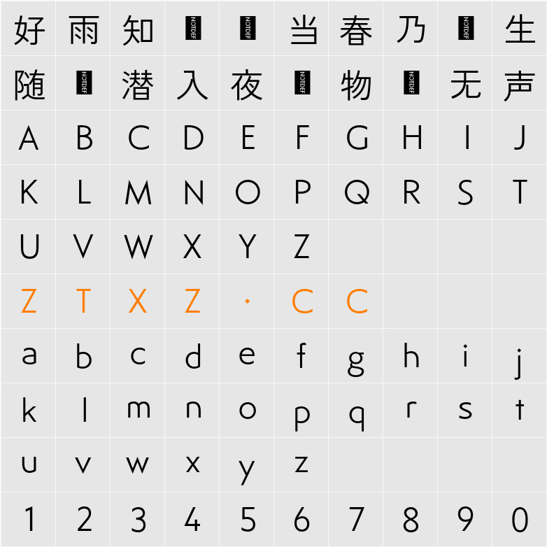 KT Kiyosuna Sans Light 字体映射图