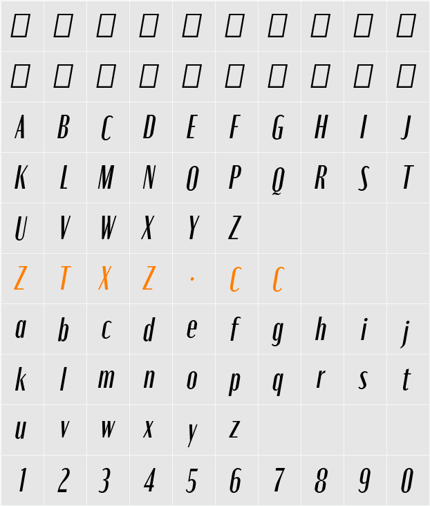 Moniqa SmBd Nr It Paragraph 字体映射图