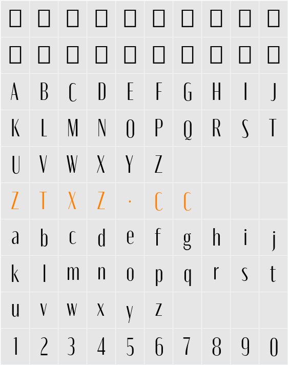 Moniqa Heading 字体映射图