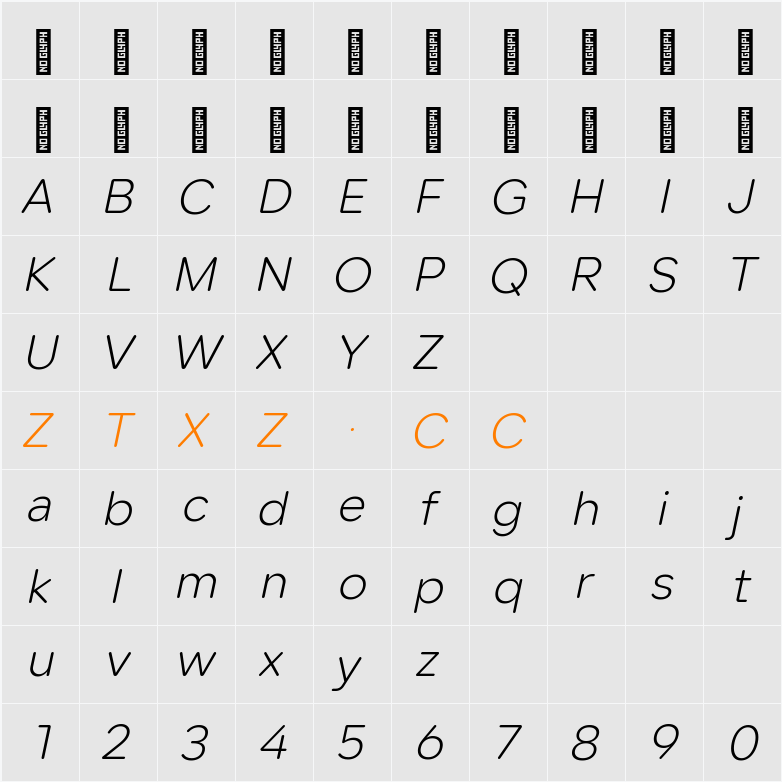 Lama Rounded Light Italic 字体映射图
