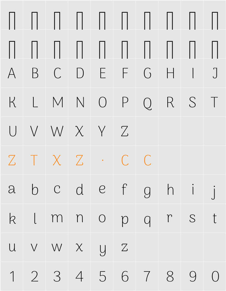 Arima ExtraLight 字体映射图