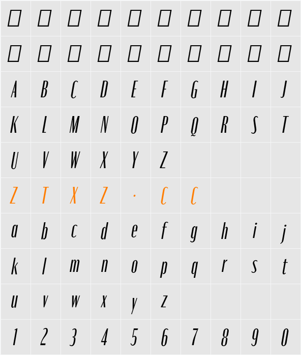 Moniqa Med Cond Ita Paragraph 字体映射图