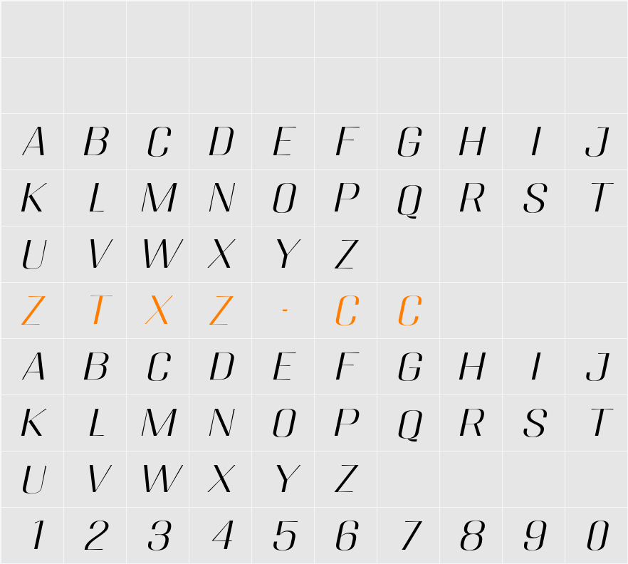 Migha Light Exp Slant 字体映射图