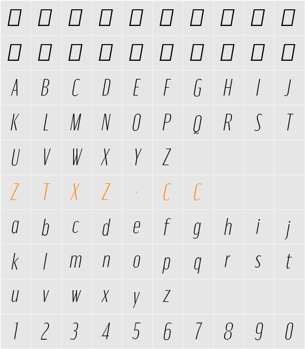 Moniqa ExtLt Ita Paragraph 字体映射图