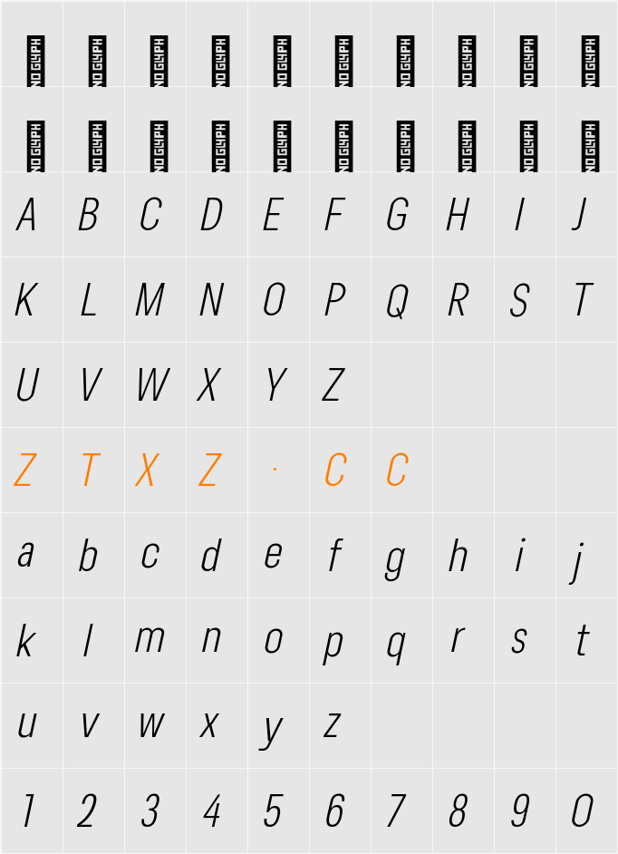Lama Sans Light Cond Italic 字体映射图