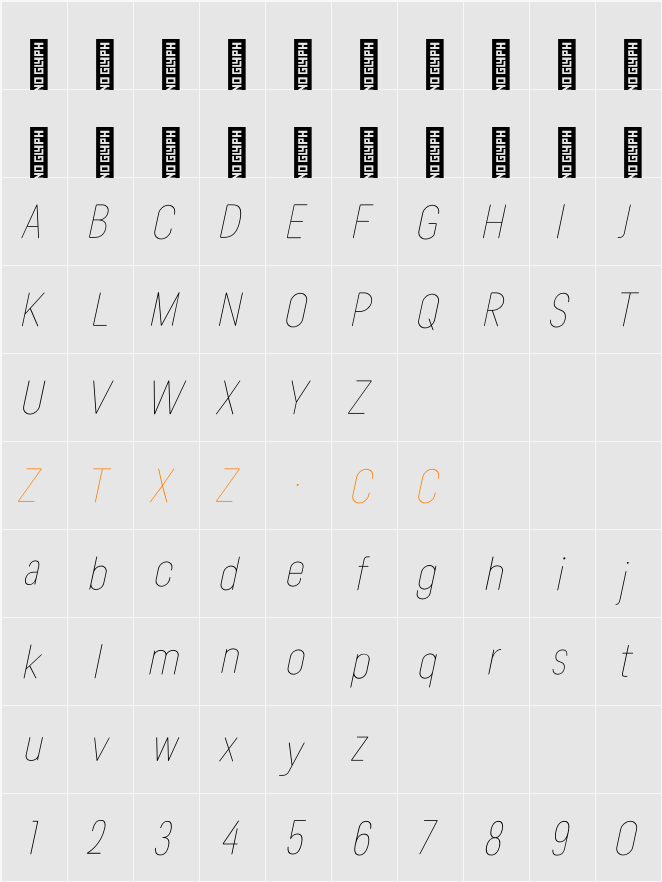 Lama Rounded Thin Cond Italic 字体映射图