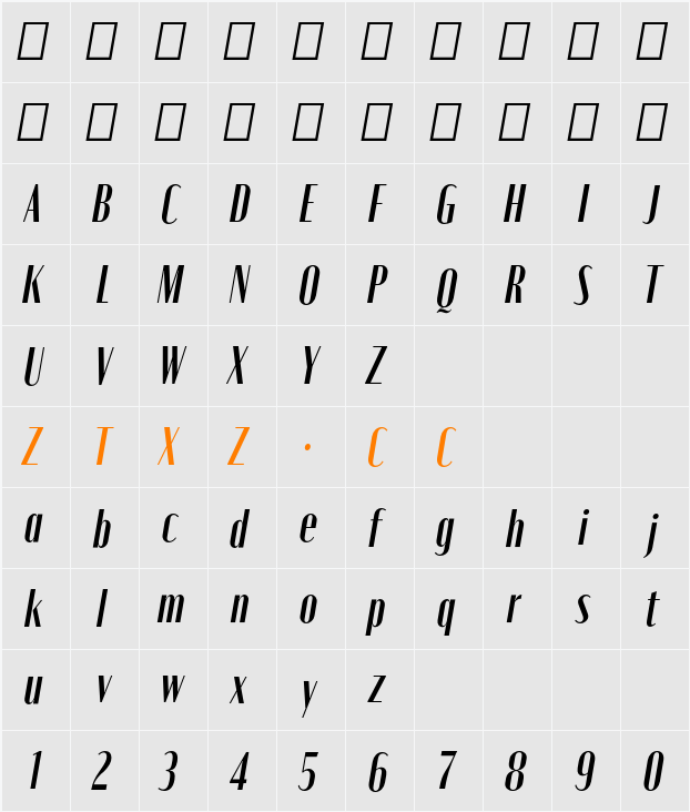 Moniqa Narrow Ita Heading 字体映射图