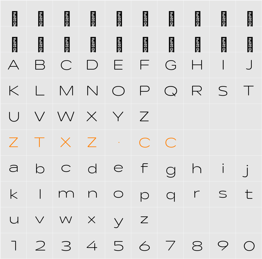 Lama Rounded Light Expanded 字体映射图