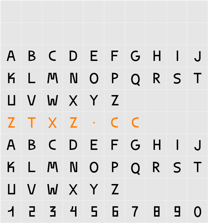Regular 字体映射图