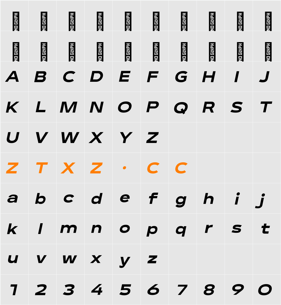 Lama Sans Black Expanded Italic 字体映射图