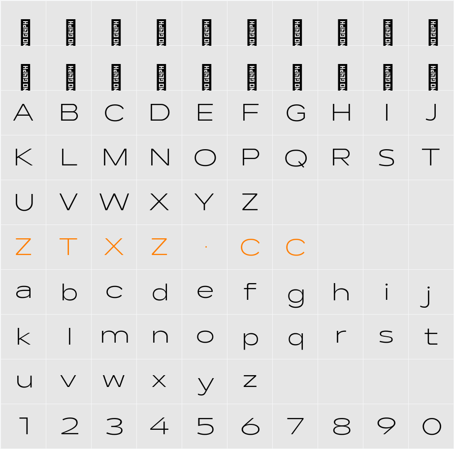 Lama Sans Light Expanded 字体映射图