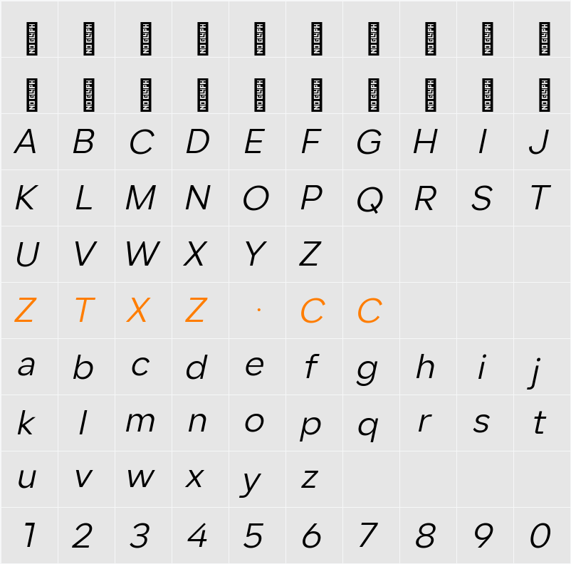Lama Sans Italic 字体映射图