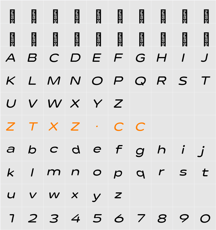 Lama Rounded SmBold Expanded It 字体映射图