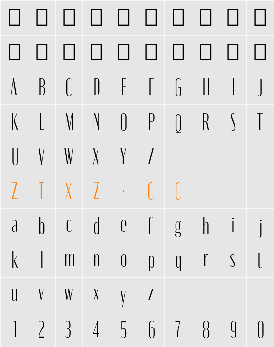 Moniqa Light Narrow Heading 字体映射图