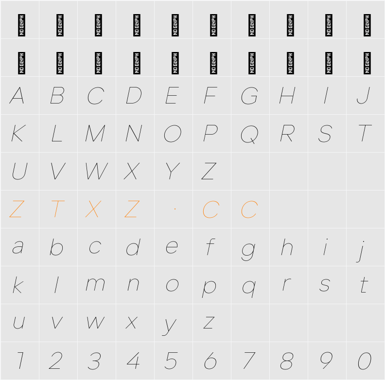 Lama Sans Thin Italic 字体映射图