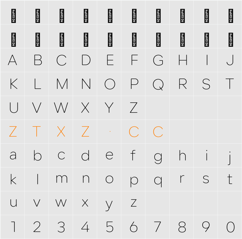 Lama Rounded ExtraLight 字体映射图