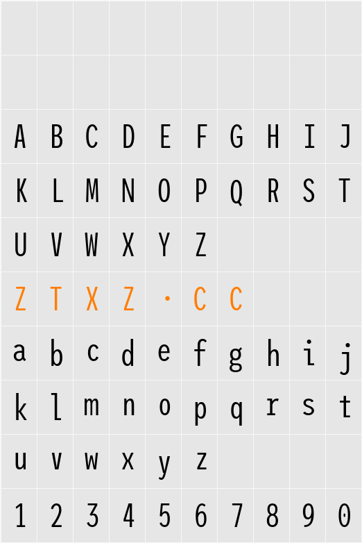 League Mono Condensed Light 字体映射图